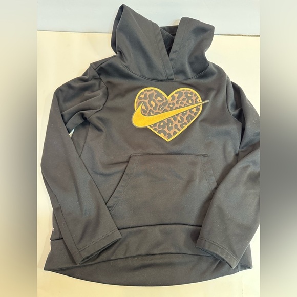 Girls Black Cheetah Nike Dri-Fit Hooded Sweatshirt Sz 6 Med - Picture 1 of 5